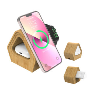 WEG-2201 3-in-1-15-W-MagSafe-Wireless-Ladegerät aus Bambus
